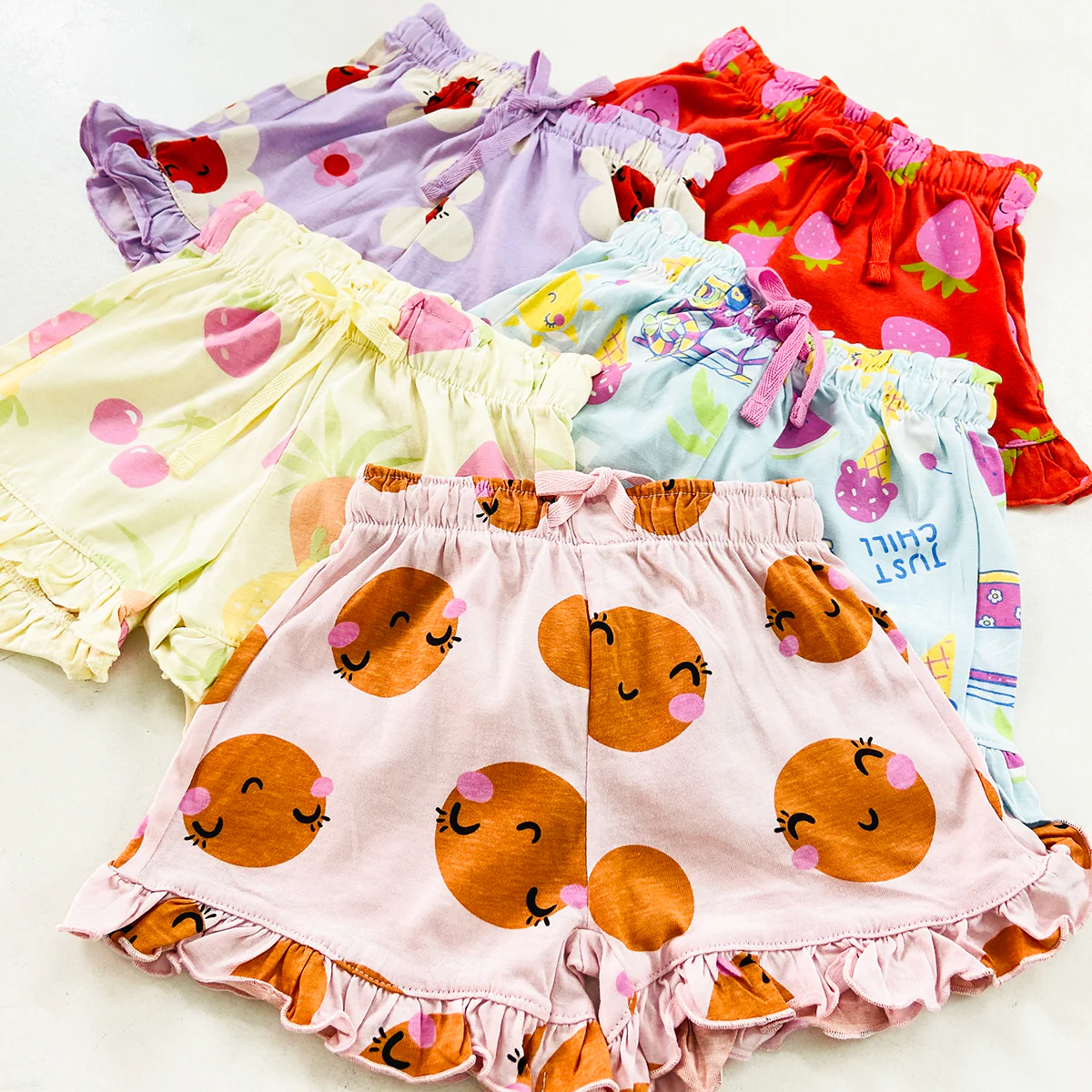 Baby Girls Cute Printed Soft Cotton Summer Frill Shorts - Image 2