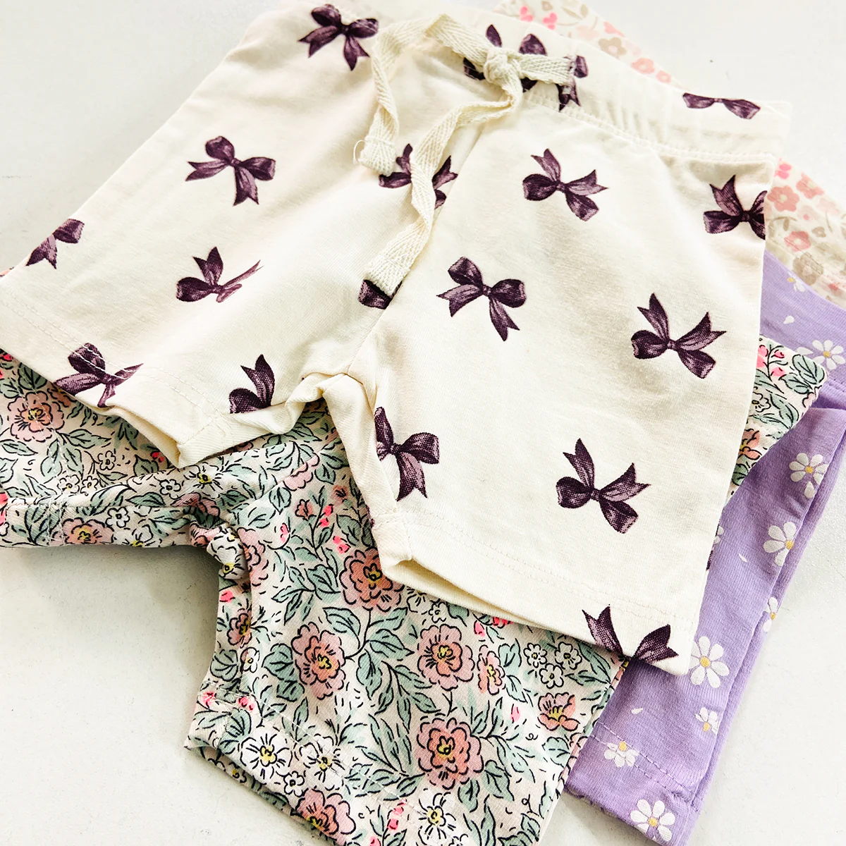 Baby Girls Soft Stretch Cotton Print Bike Shorts With Drawstring - Image 11