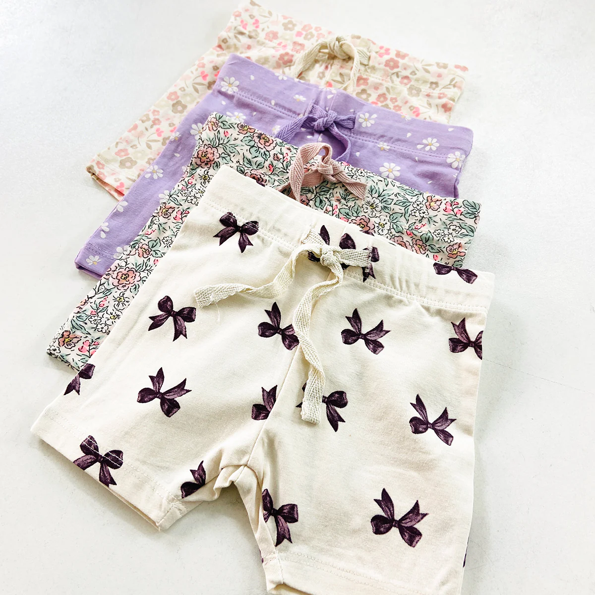Baby Girls Soft Stretch Cotton Print Bike Shorts With Drawstring - Image 3