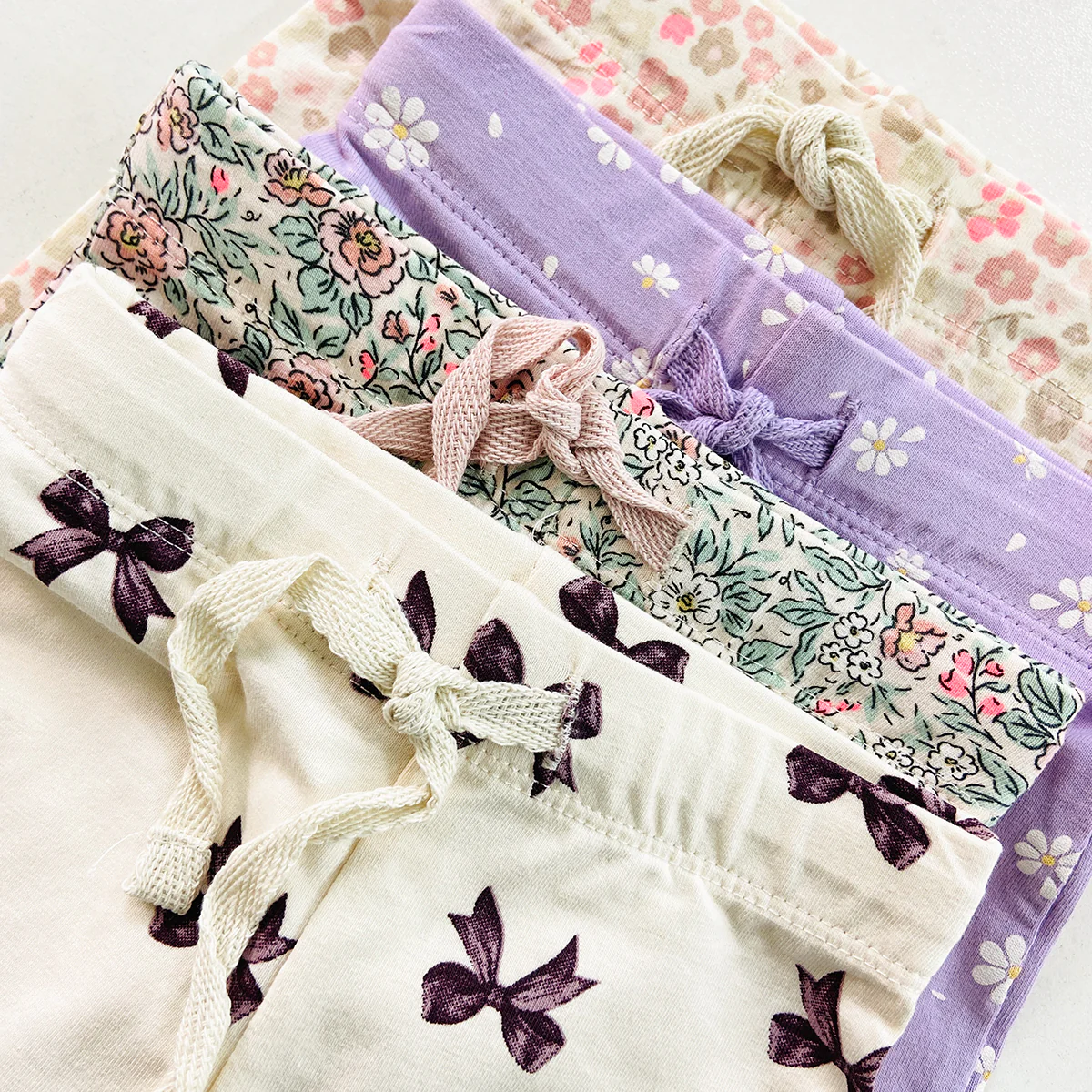 Baby Girls Soft Stretch Cotton Print Bike Shorts With Drawstring - Image 5