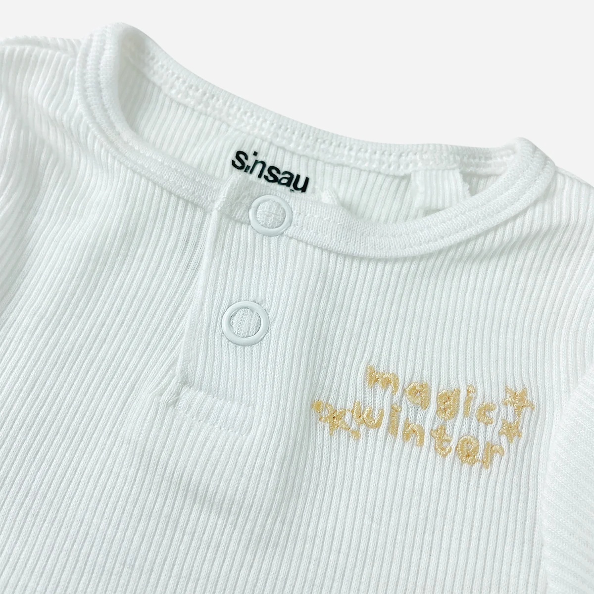 Baby Ribbed Cotton Long Sleeve Henley Bodysuit - Image 2