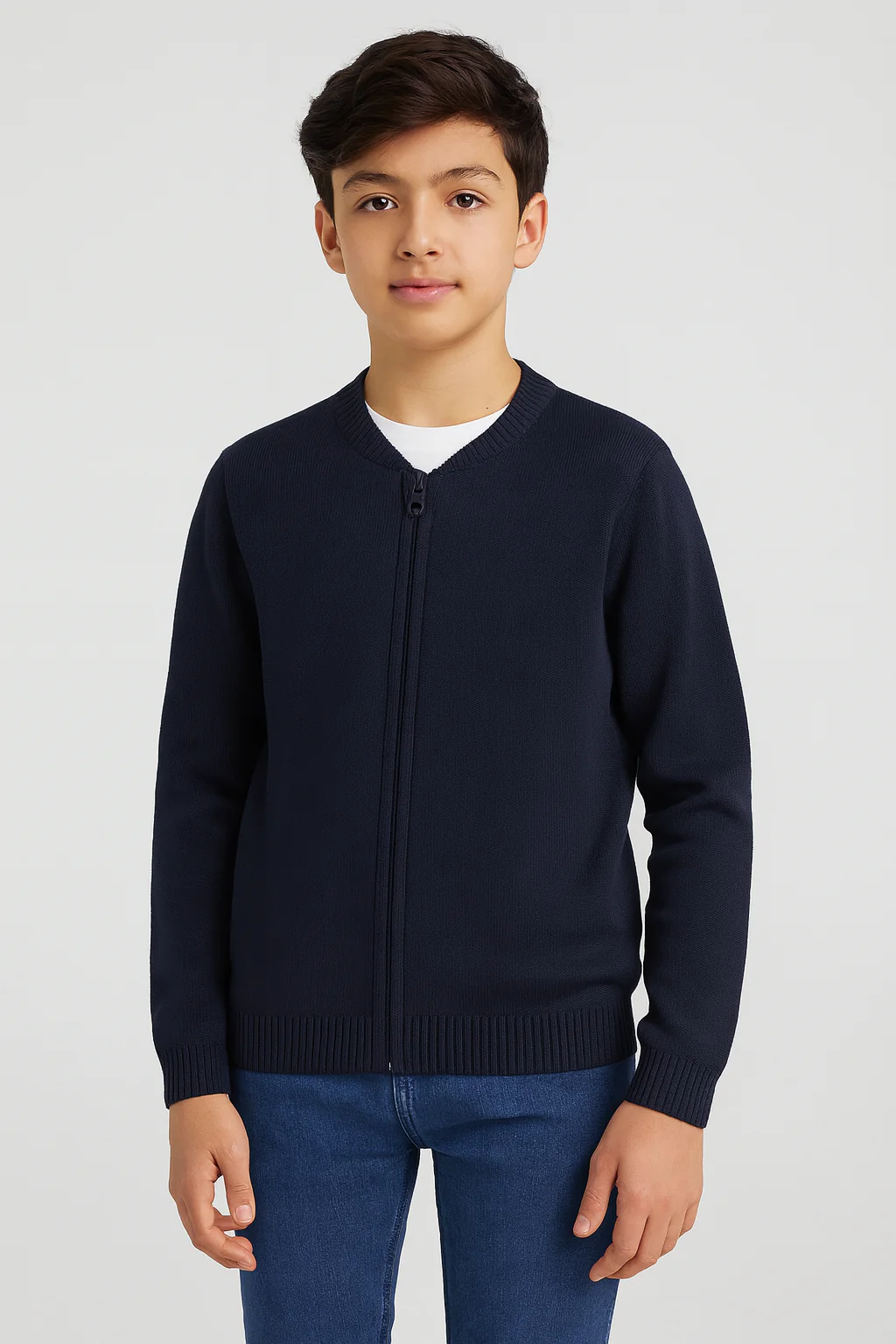 Boys Premium Cotton Knit Zip-Up Full Sleeve Sweater - Image 2
