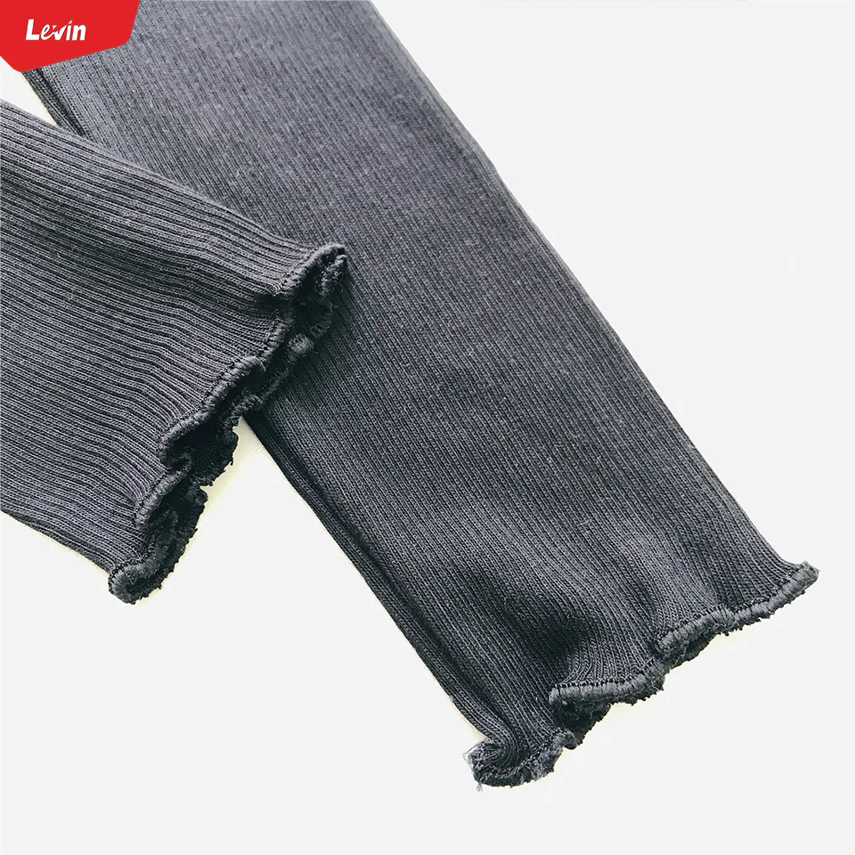 Girls Cotton Ribbed Lettuce Cuff Full-Length Leggings - Image 7