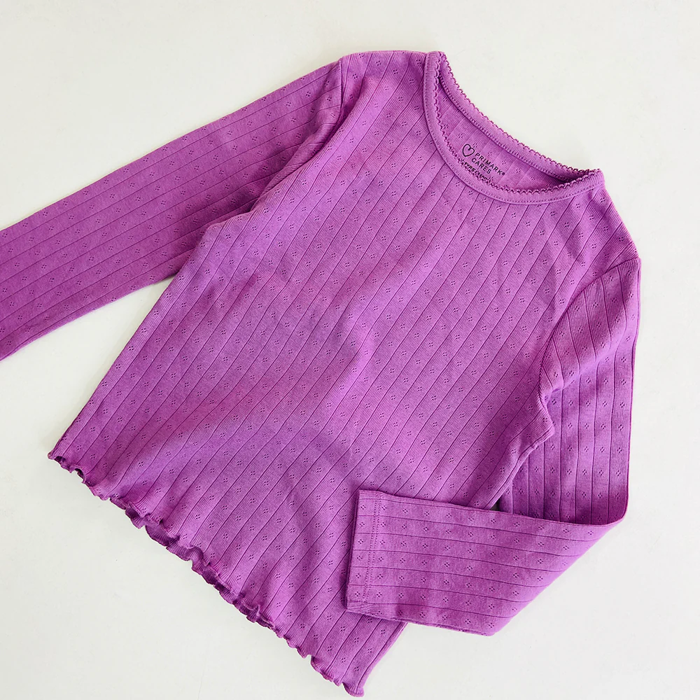 Girls Long Sleeve Pointelle T-Shirt Top - Image 10