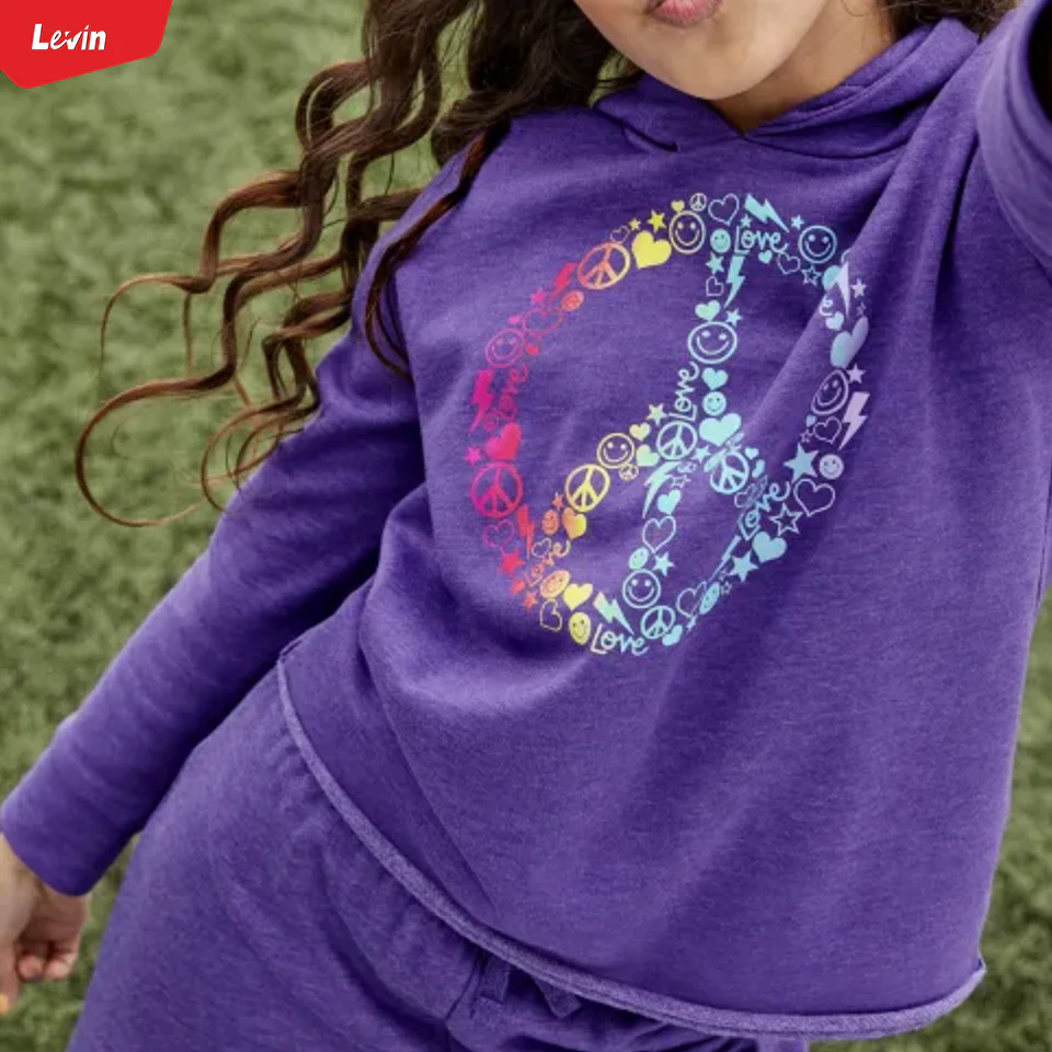 Girls Long Sleeve Pull Over Graphic Print Hoodie - Image 5