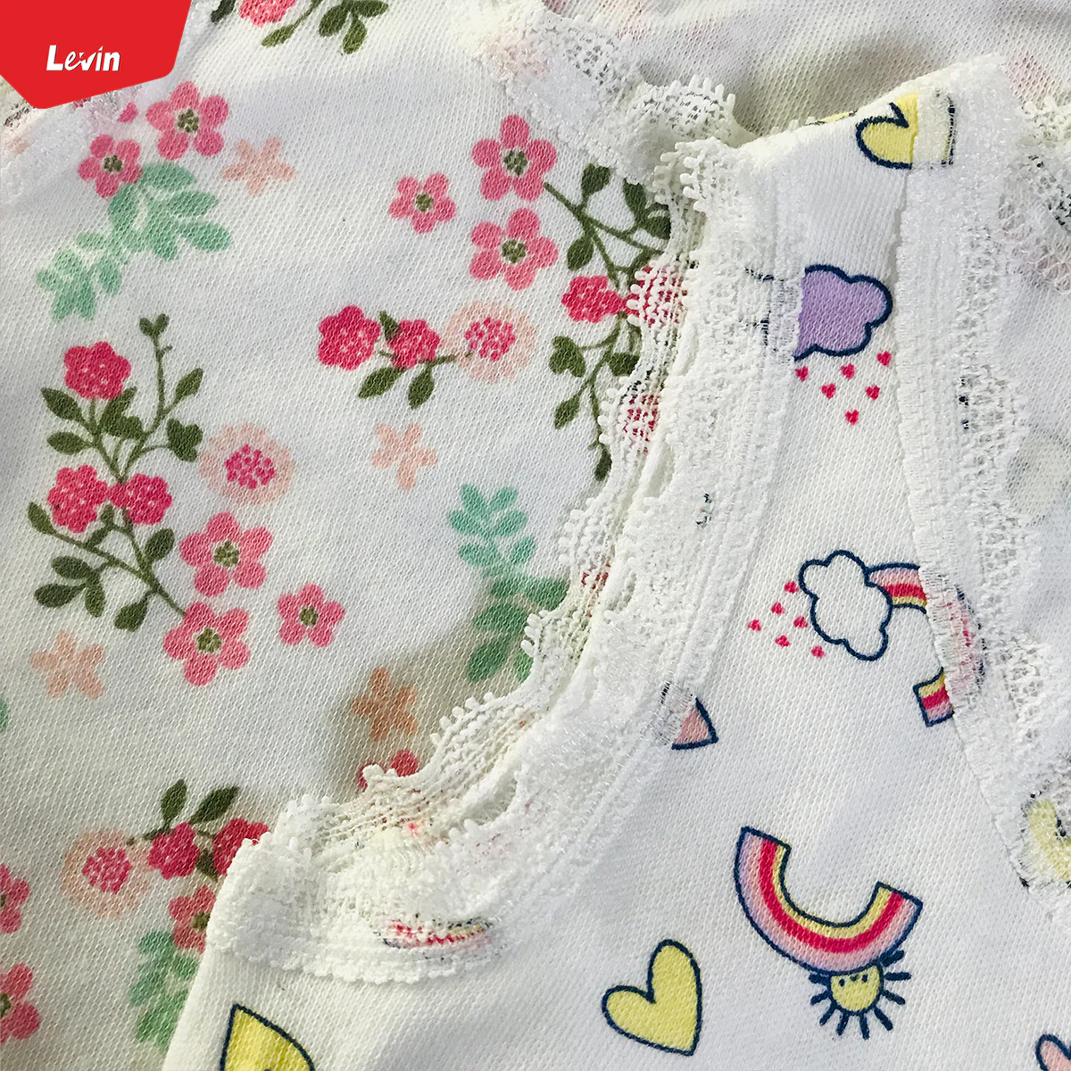 Girls Multicolor Cotton Sleeveless Lace Romper - Image 4