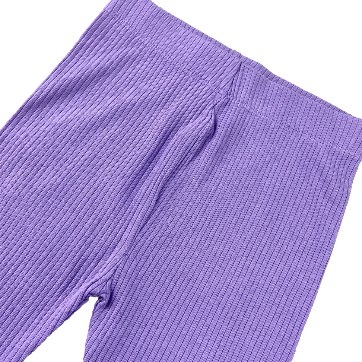 Girls Ribbed Purple Cotton Full Length Leggings - Image 3