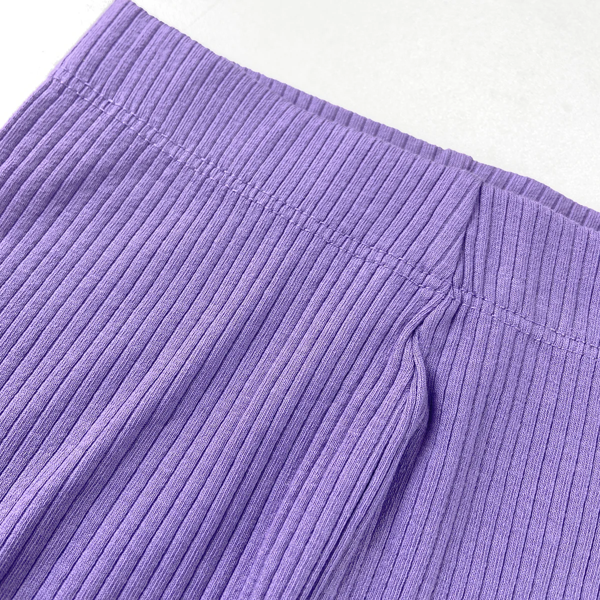 Girls Ribbed Purple Cotton Full Length Leggings - Image 5
