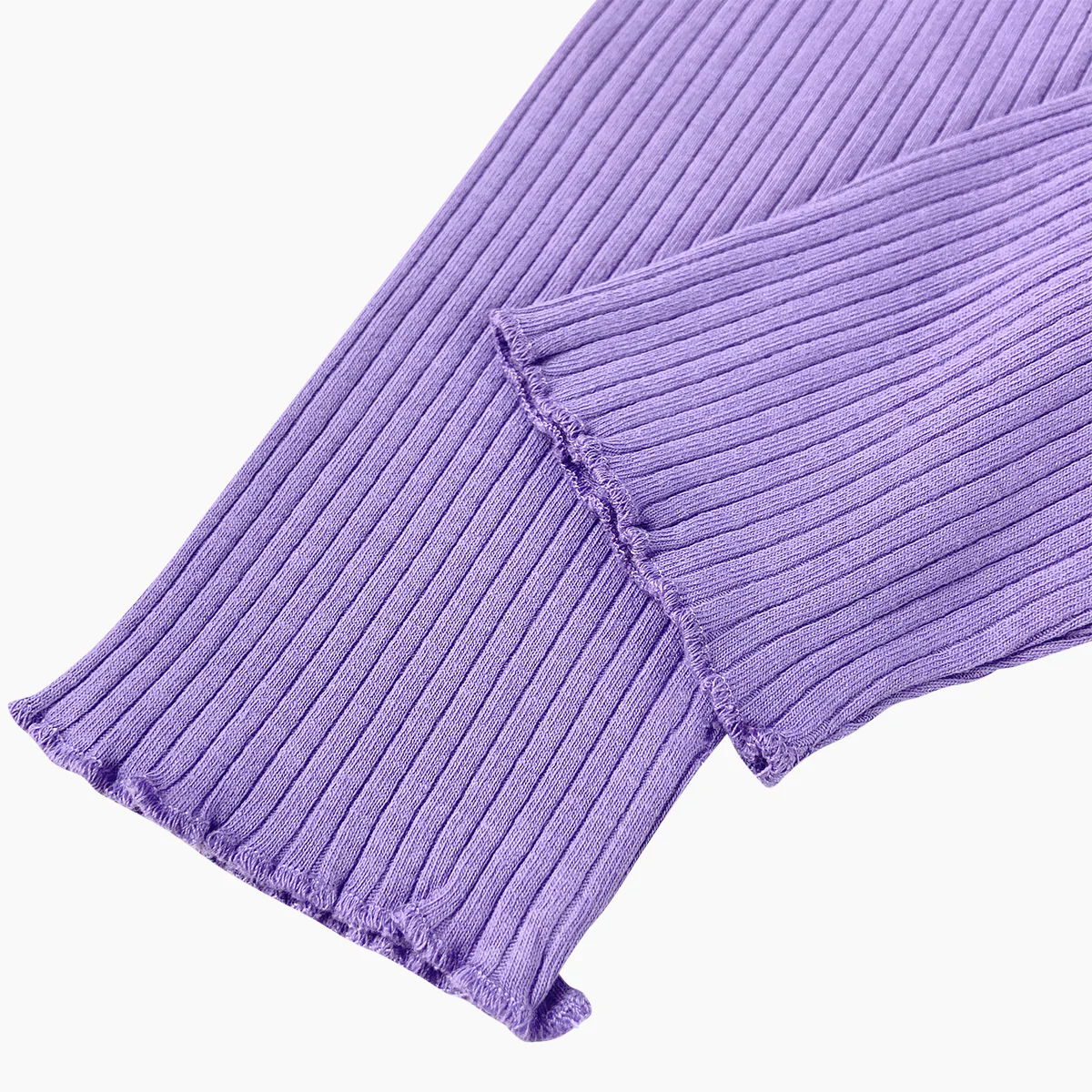 Girls Ribbed Purple Cotton Full Length Leggings - Image 6