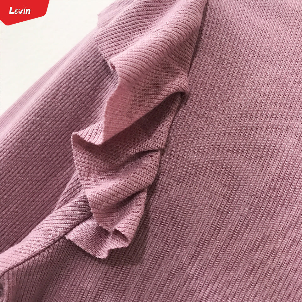 Girls Ribbed Ruffle Trim Shoulder Mock Neck Tops - Image 14