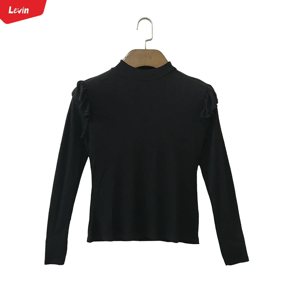 Girls Ribbed Ruffle Trim Shoulder Mock Neck Tops - Image 4