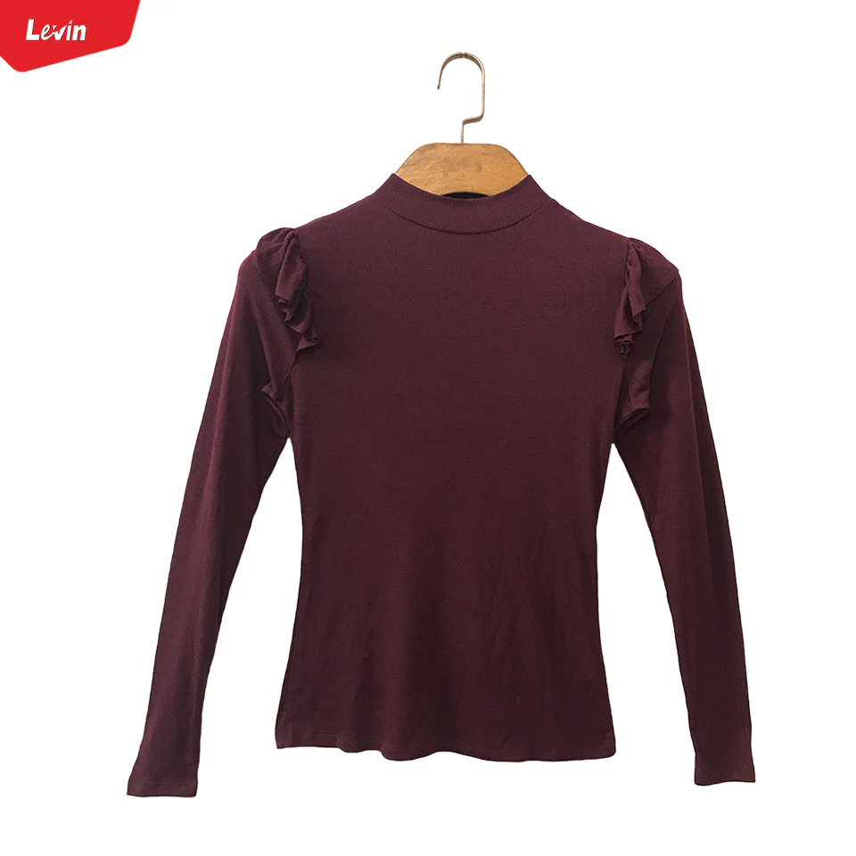 Girls Ribbed Ruffle Trim Shoulder Mock Neck Tops - Image 5