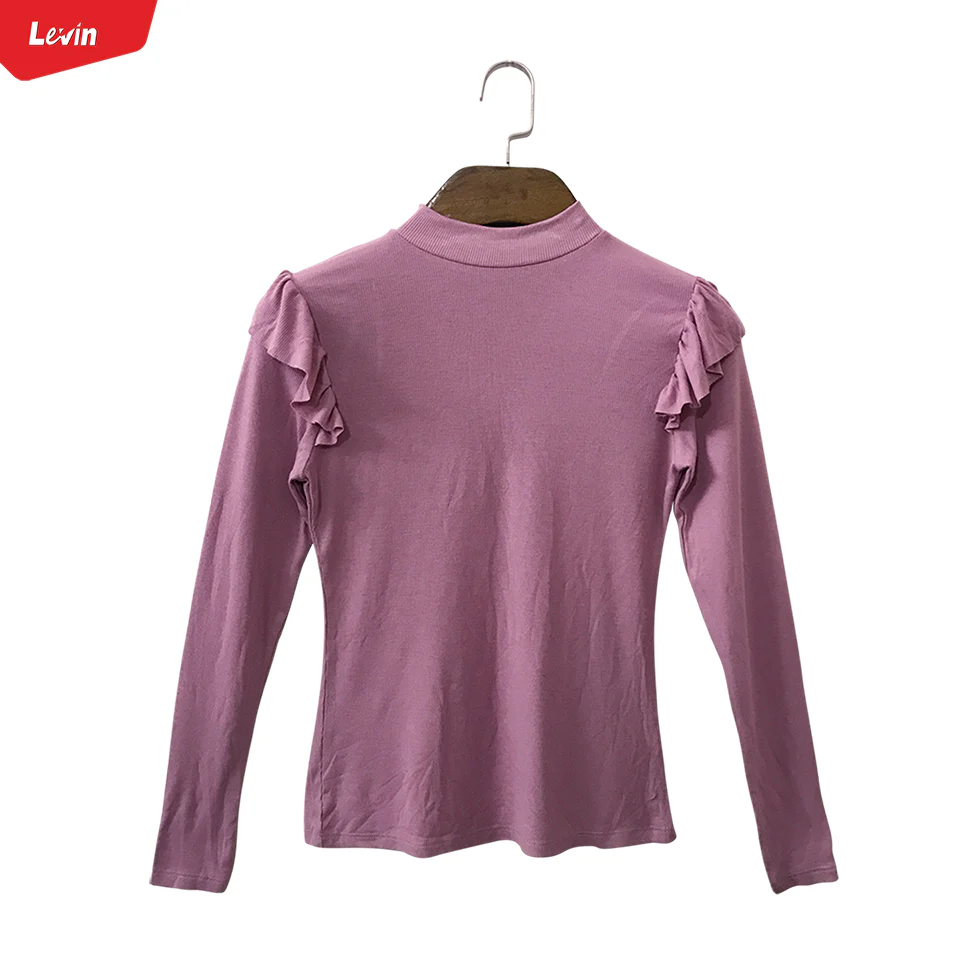 Girls Ribbed Ruffle Trim Shoulder Mock Neck Tops - Image 7