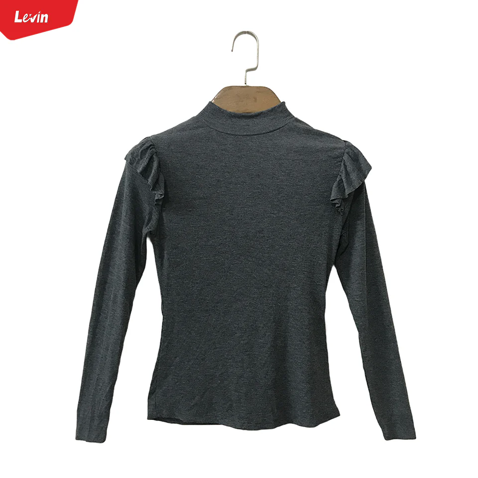 Girls Ribbed Ruffle Trim Shoulder Mock Neck Tops - Image 8