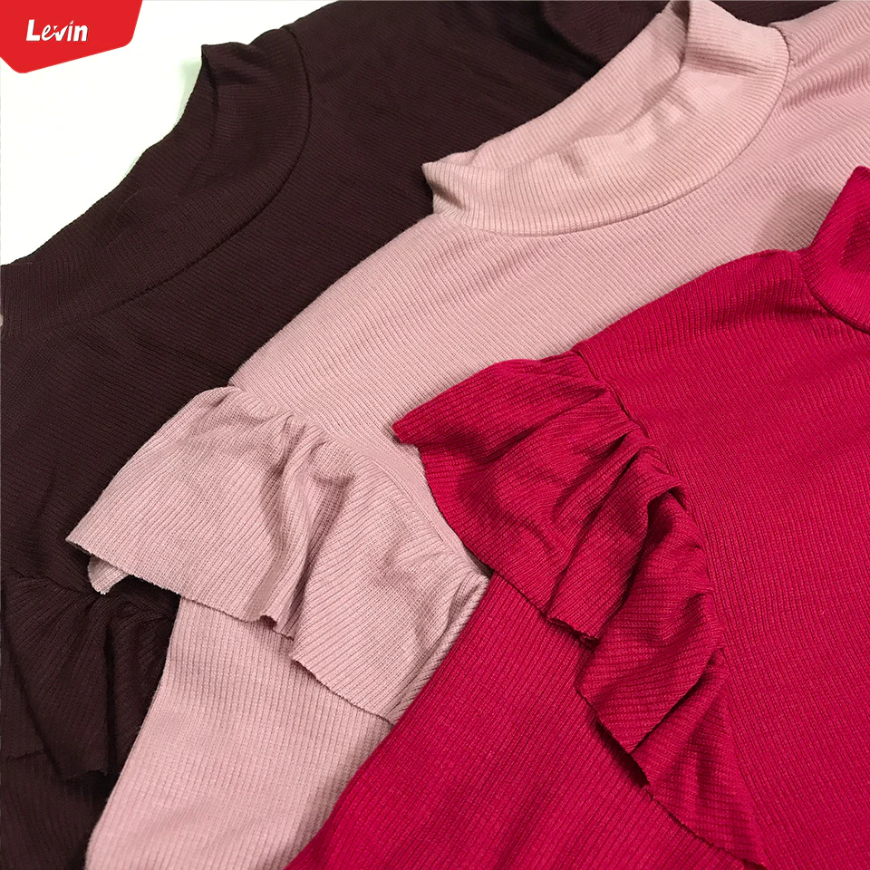 Girls Ribbed Ruffle Trim Shoulder Mock Neck Tops - Image 9