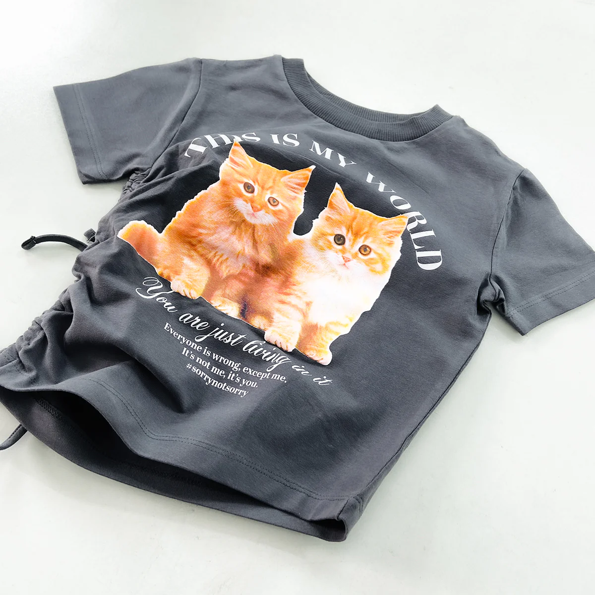 Girls Soft Cotton Cute Cat Graphic Print Crop Top - Image 7