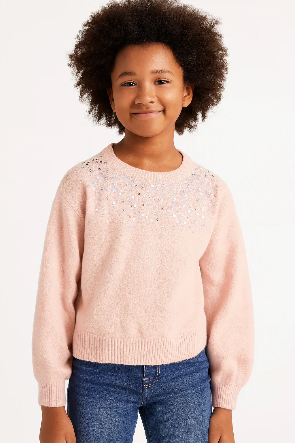 Girls Sparkle Embellished Soft Knit Pullover Sweater - Image 2