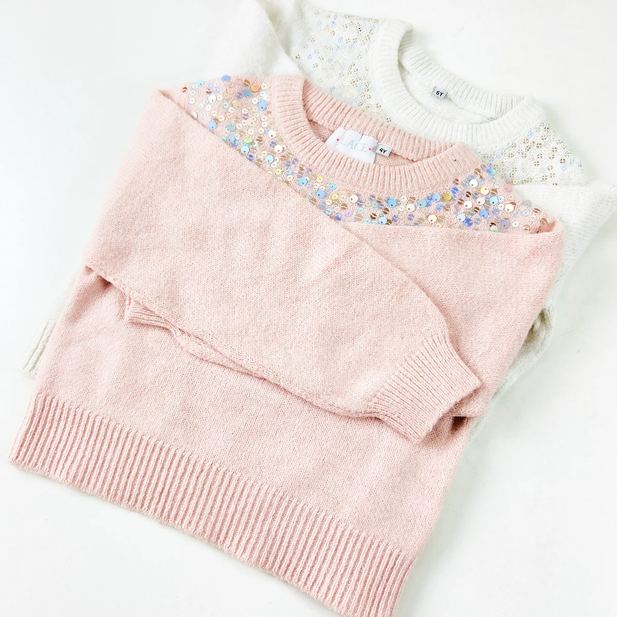 Girls Sparkle Embellished Soft Knit Pullover Sweater - Image 3