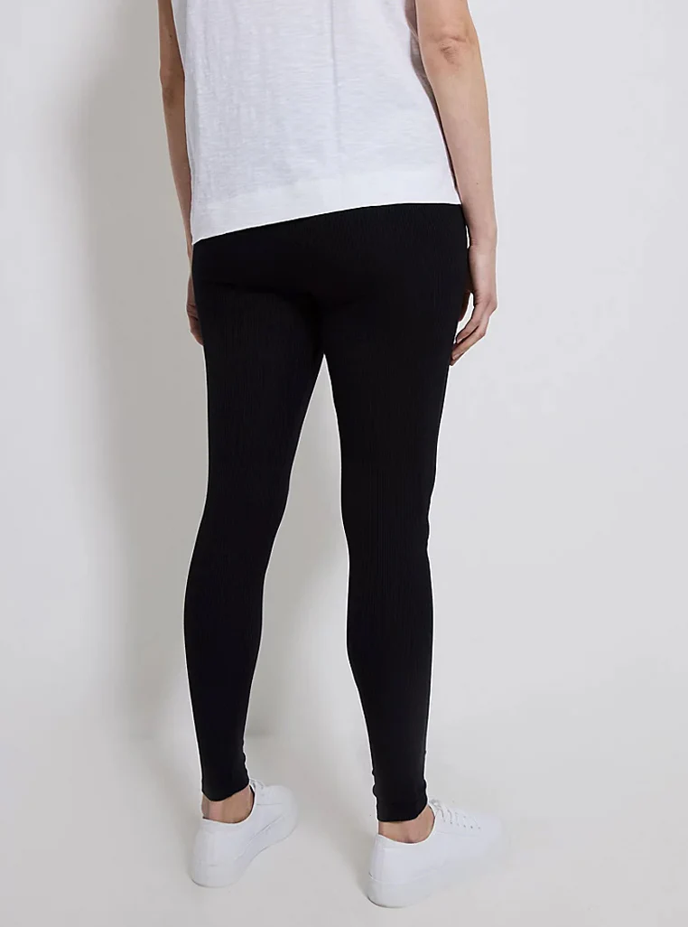 Ladies Black Ribbed Maternity Leggings - Image 3