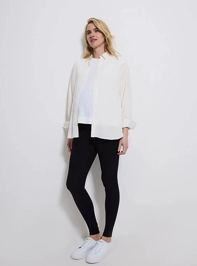 Ladies Black Ribbed Maternity Leggings - Image 6