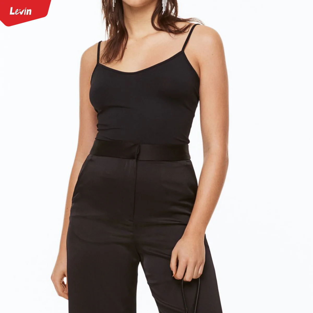 Ladies Cotton Scoop Neck Camisole Non- Adjustable Spaghetti Strap Tank Top - Image 9