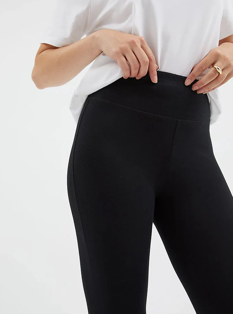 Ladies High Waisted Black Cotton Leggings - Image 2