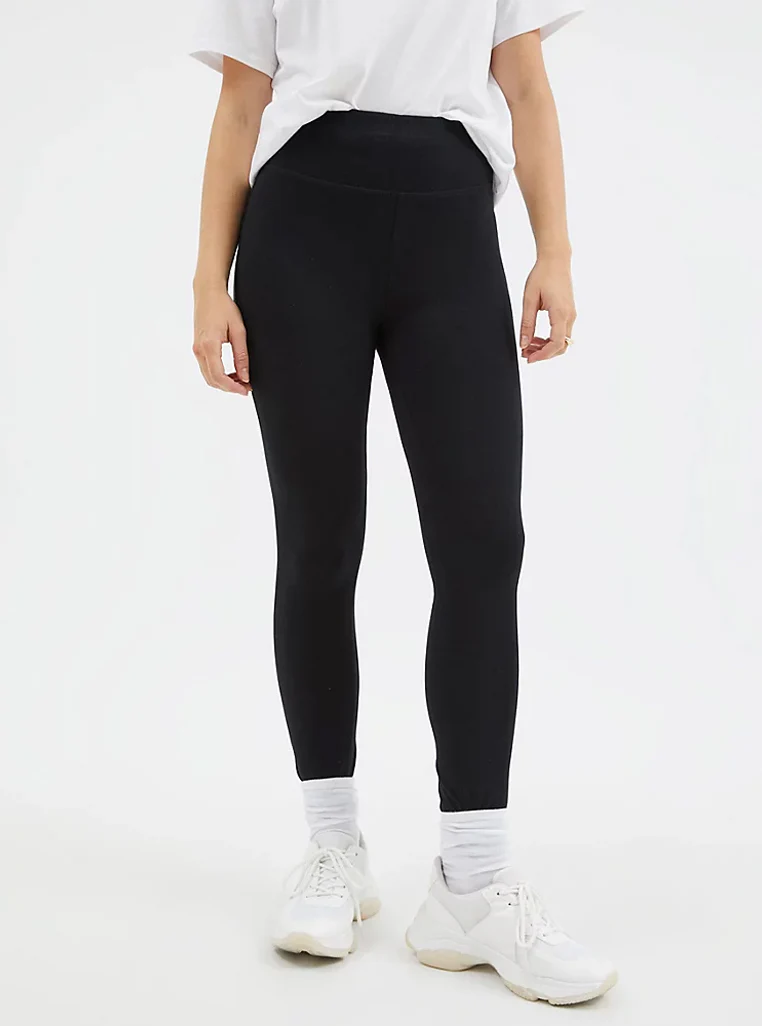 Ladies High Waisted Black Cotton Leggings - Image 6