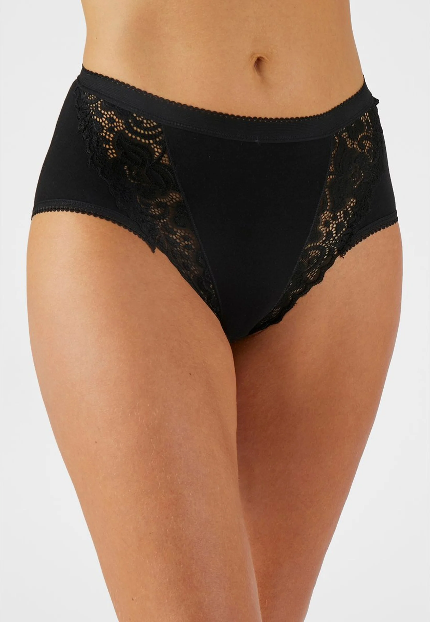 Ladies High Waisted Cotton Stretch Lace Brief Panties - Image 2