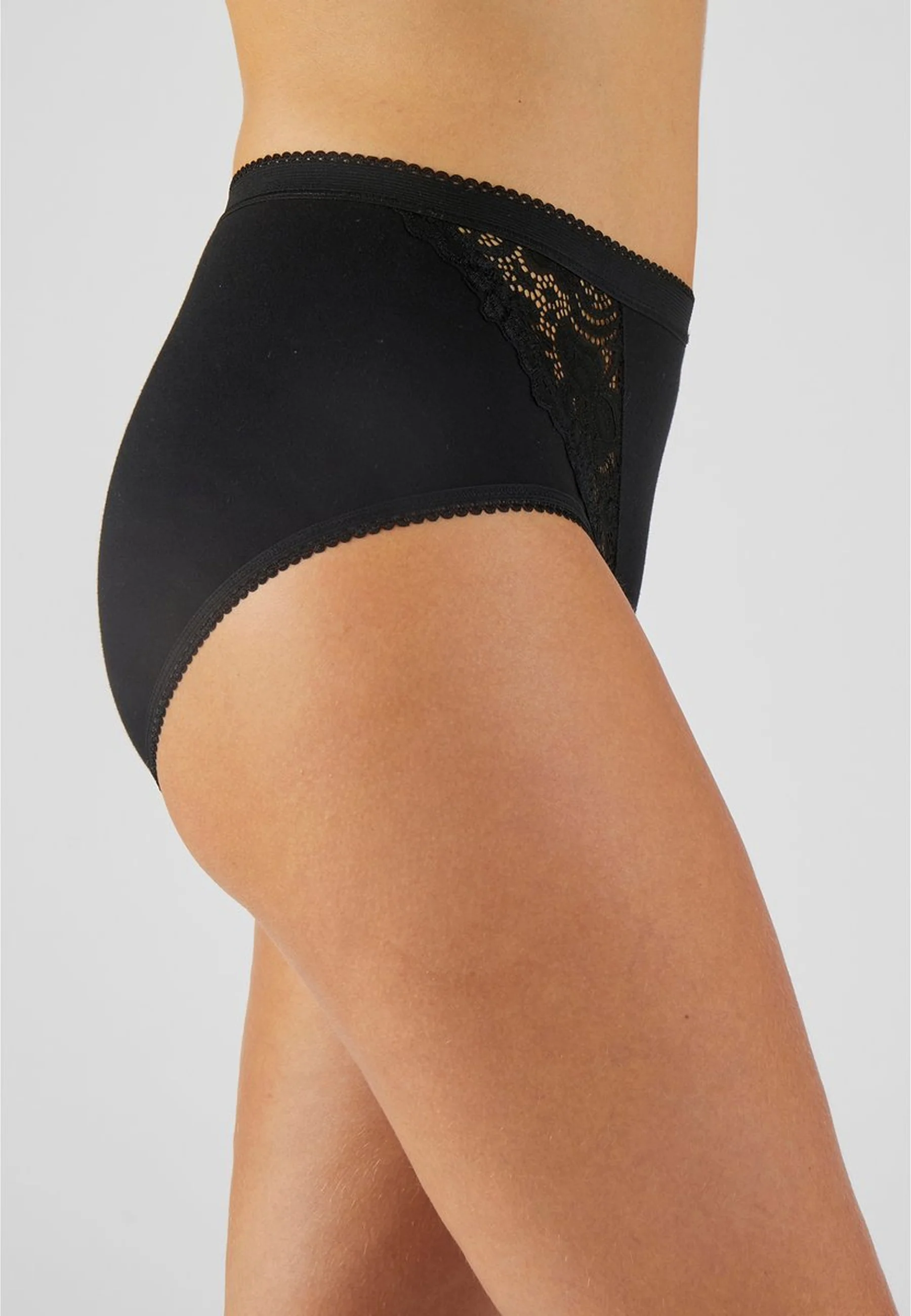 Ladies High Waisted Cotton Stretch Lace Brief Panties - Image 3
