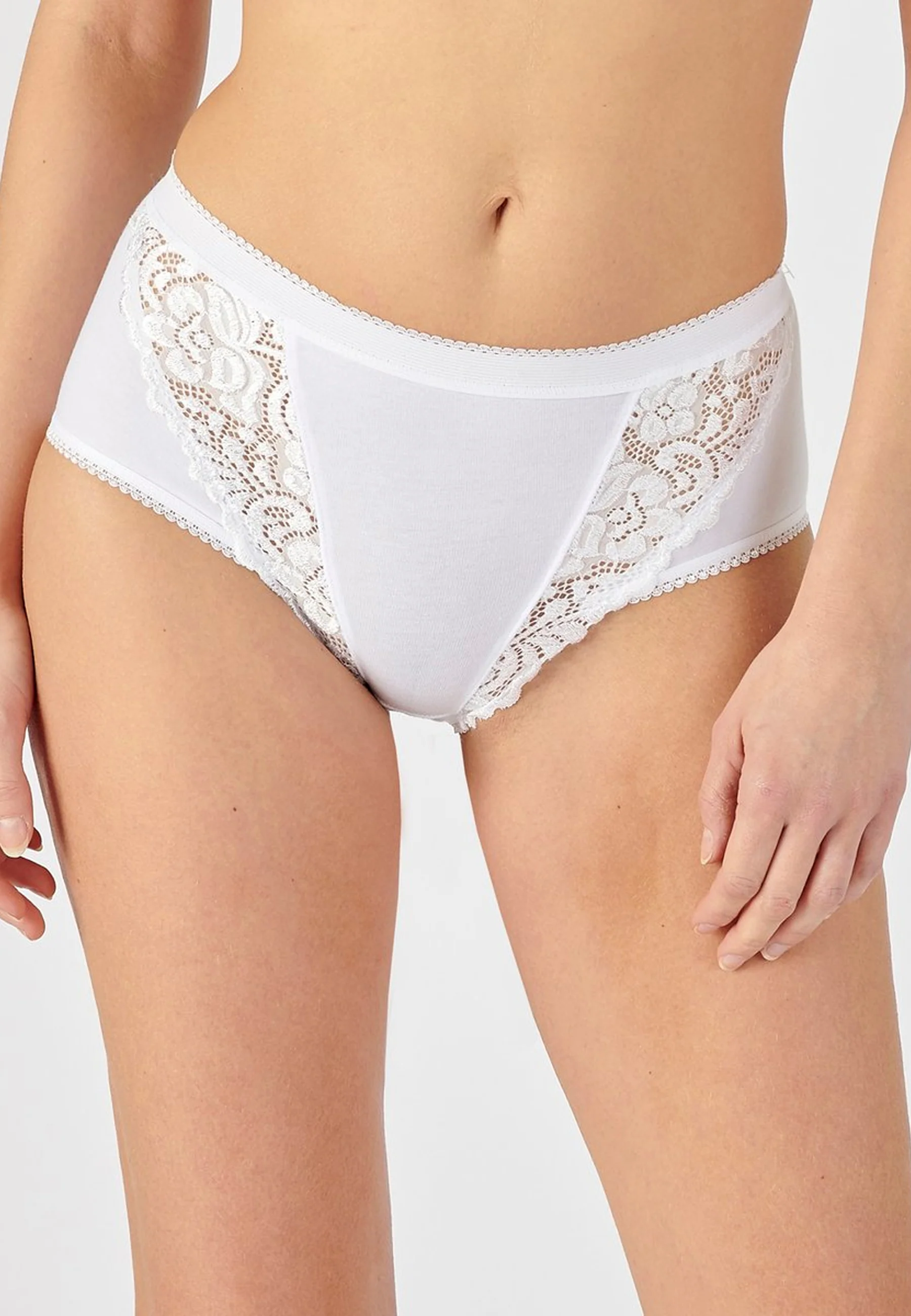 Ladies High Waisted Cotton Stretch Lace Brief Panties - Image 4