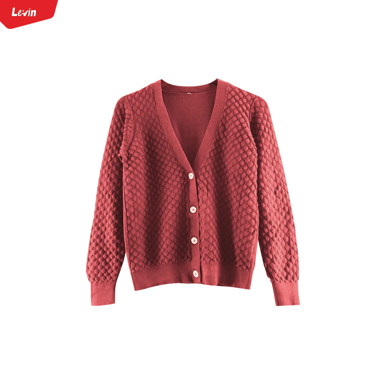 Ladies Long Sleeve V-Neck Knitted Cardigan - Image 10