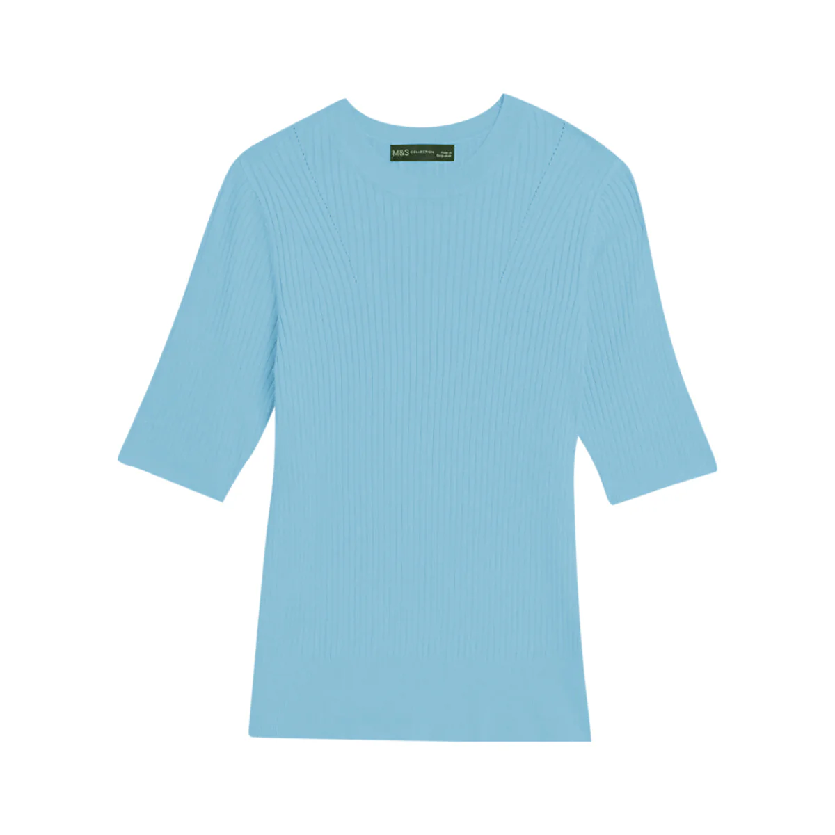 Ladies Short Sleeve Ribbed Crew Neck Knitted Sweater - Image 18