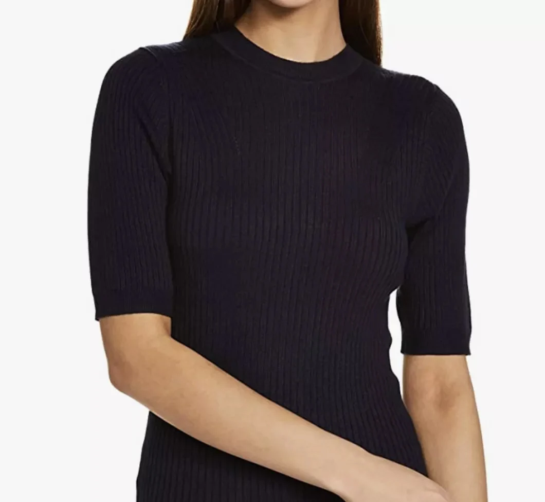 Ladies Short Sleeve Ribbed Crew Neck Knitted Sweater - Image 2