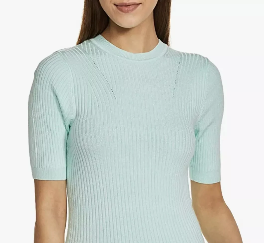Ladies Short Sleeve Ribbed Crew Neck Knitted Sweater - Image 20