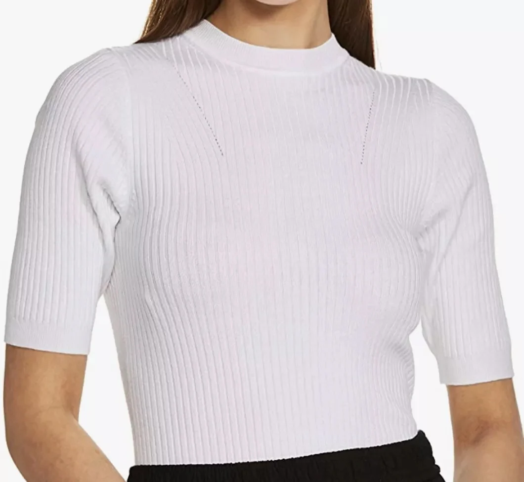 Ladies Short Sleeve Ribbed Crew Neck Knitted Sweater - Image 21