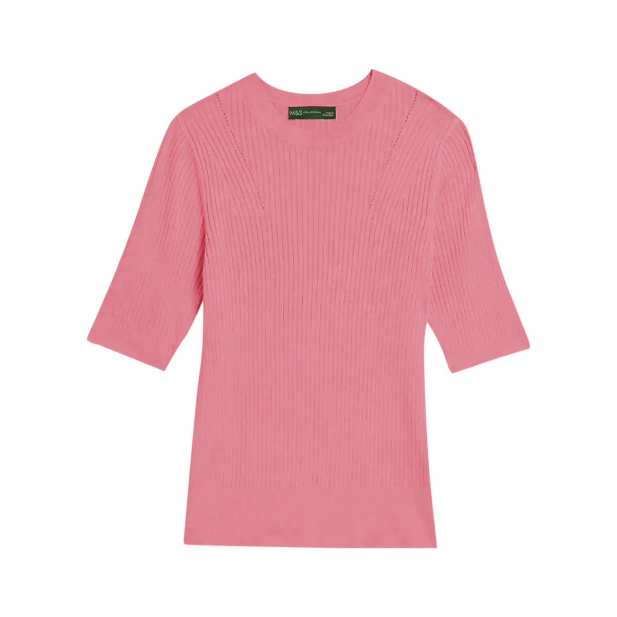 Ladies Short Sleeve Ribbed Crew Neck Knitted Sweater - Image 25