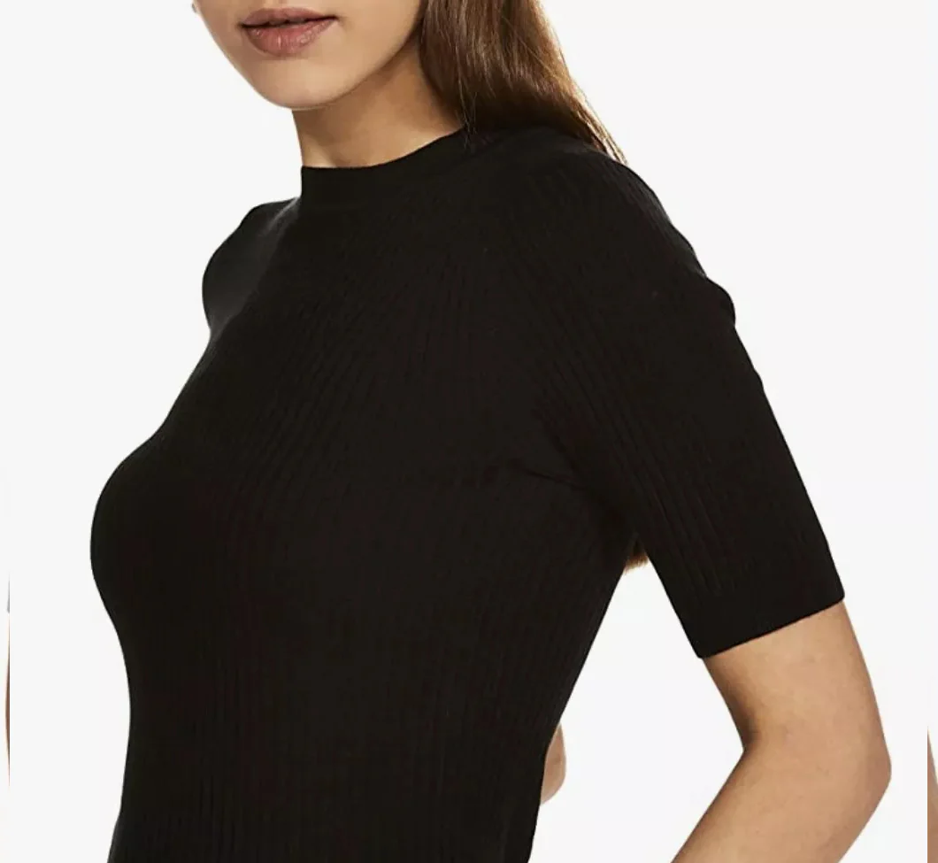 Ladies Short Sleeve Ribbed Crew Neck Knitted Sweater - Image 4