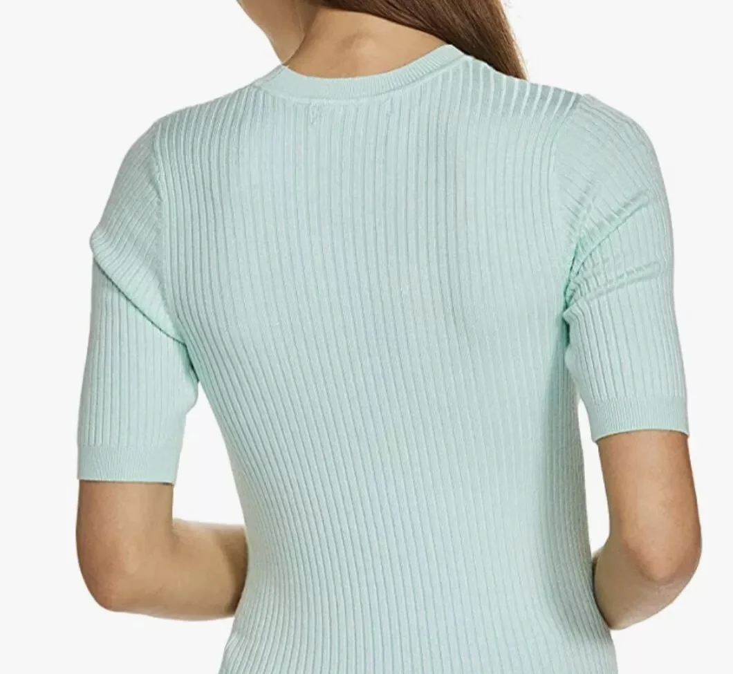 Ladies Short Sleeve Ribbed Crew Neck Knitted Sweater - Image 8