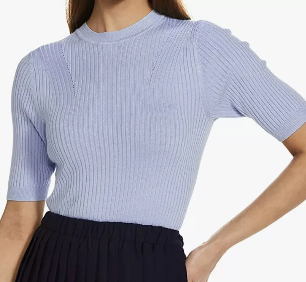 Ladies Short Sleeve Ribbed Crew Neck Knitted Sweater - Image 9