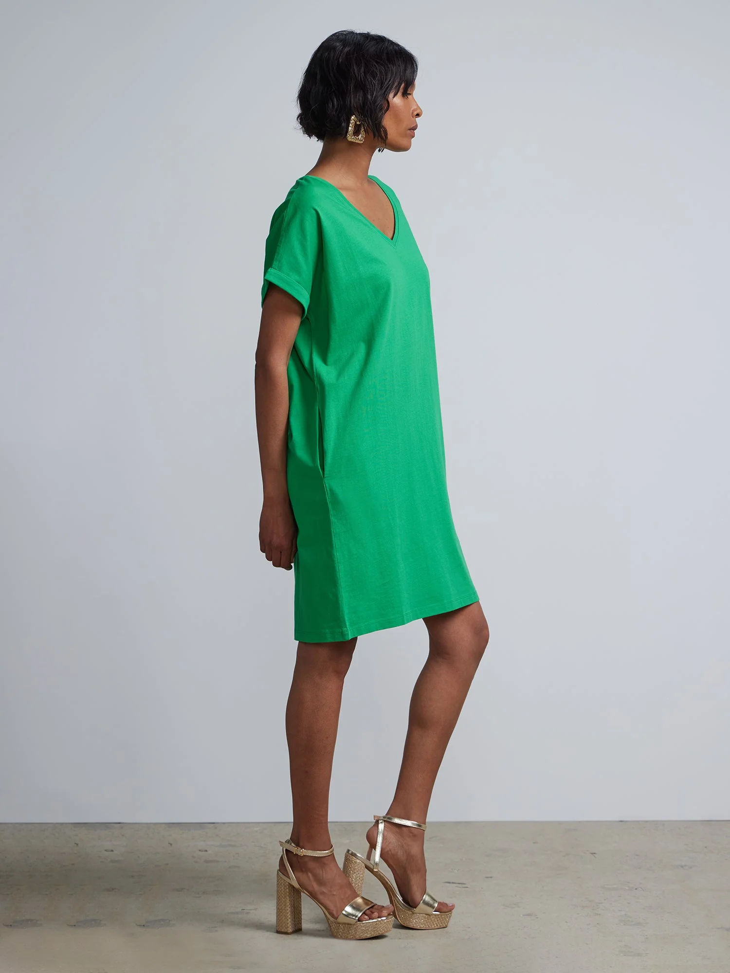 Ladies Side Pocket V-Neck Long T-shirt Shift Dress - Image 22