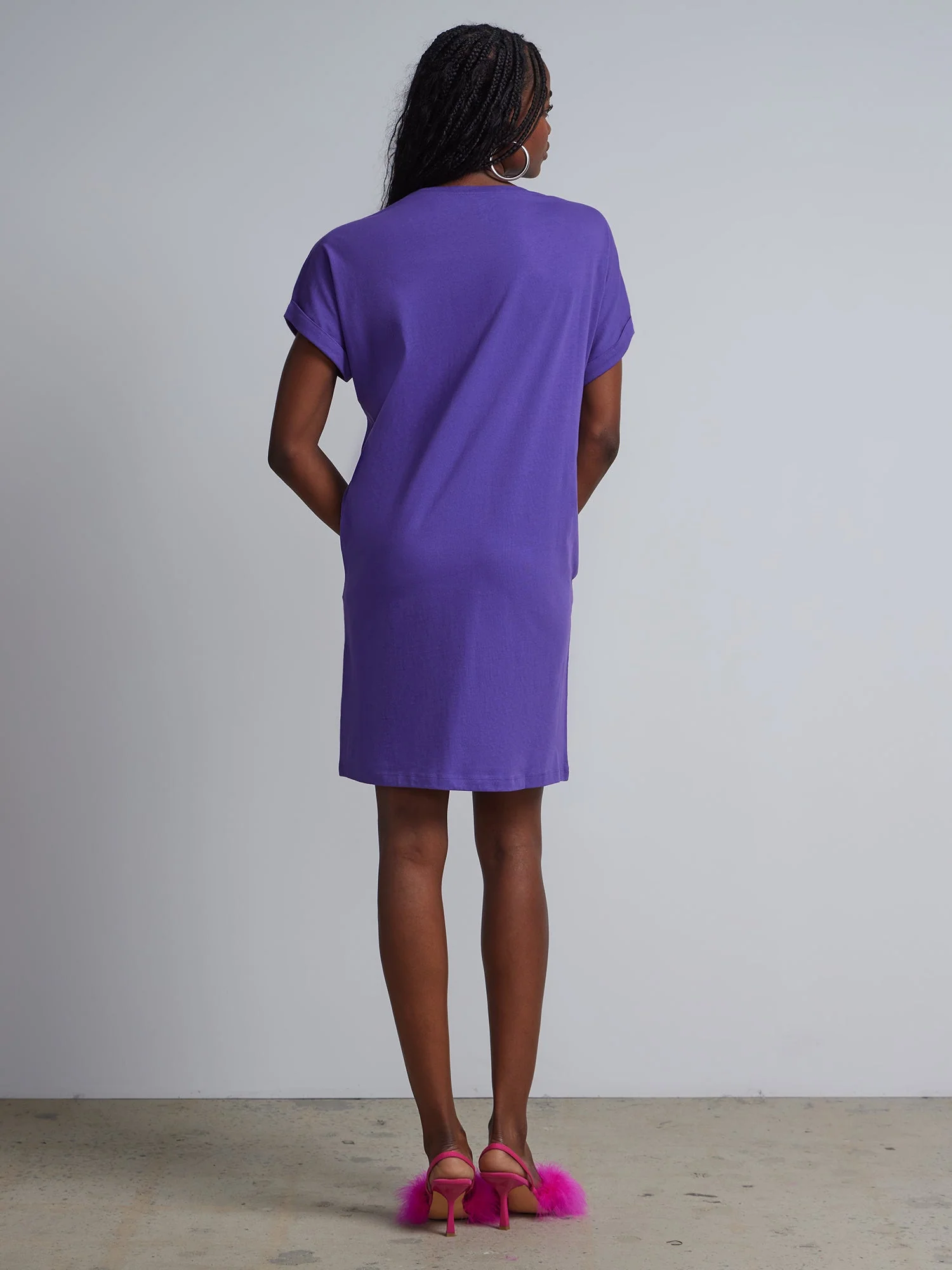 Ladies Side Pocket V-Neck Long T-shirt Shift Dress - Image 27