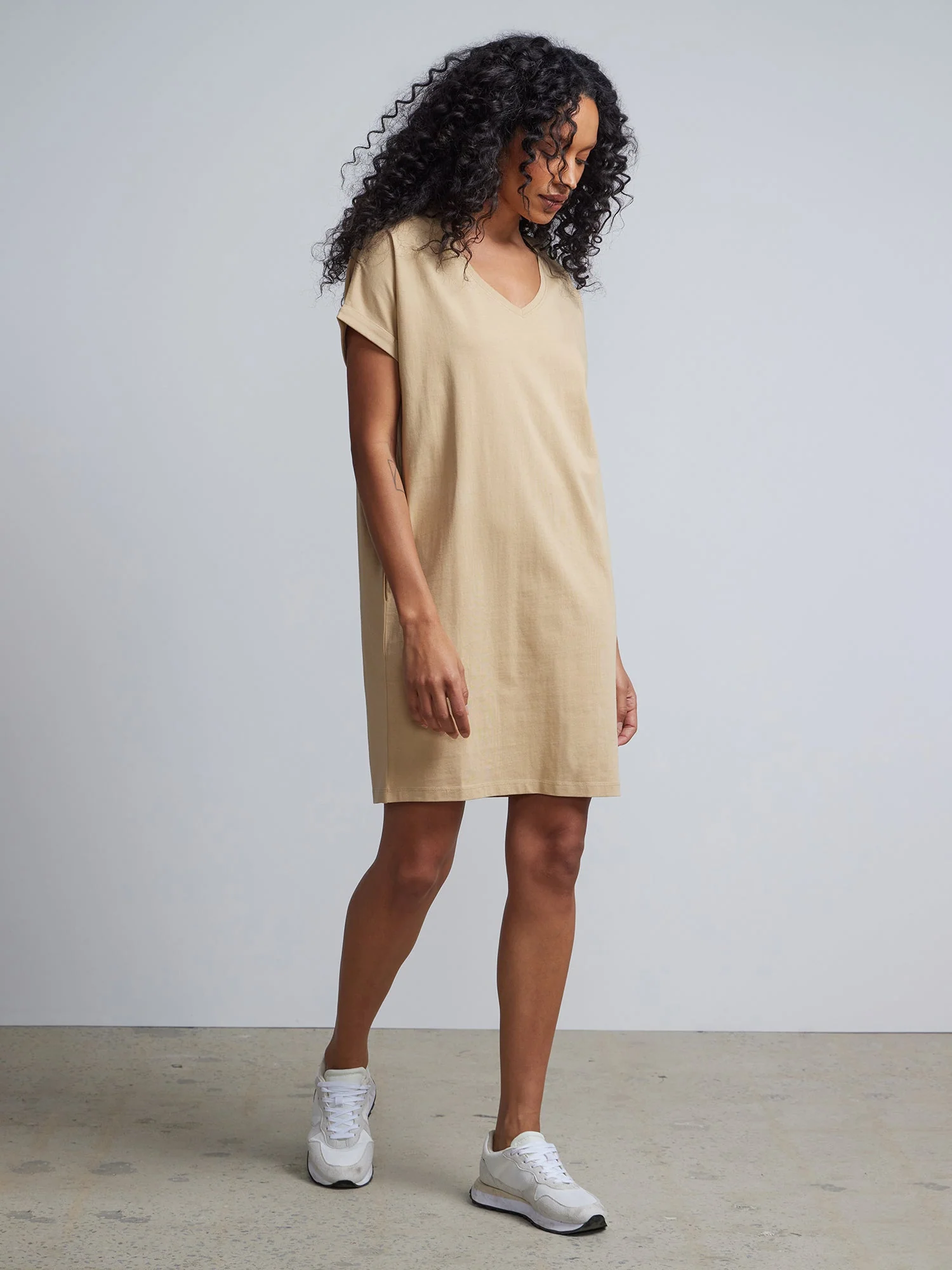 Ladies Side Pocket V-Neck Long T-shirt Shift Dress - Image 30