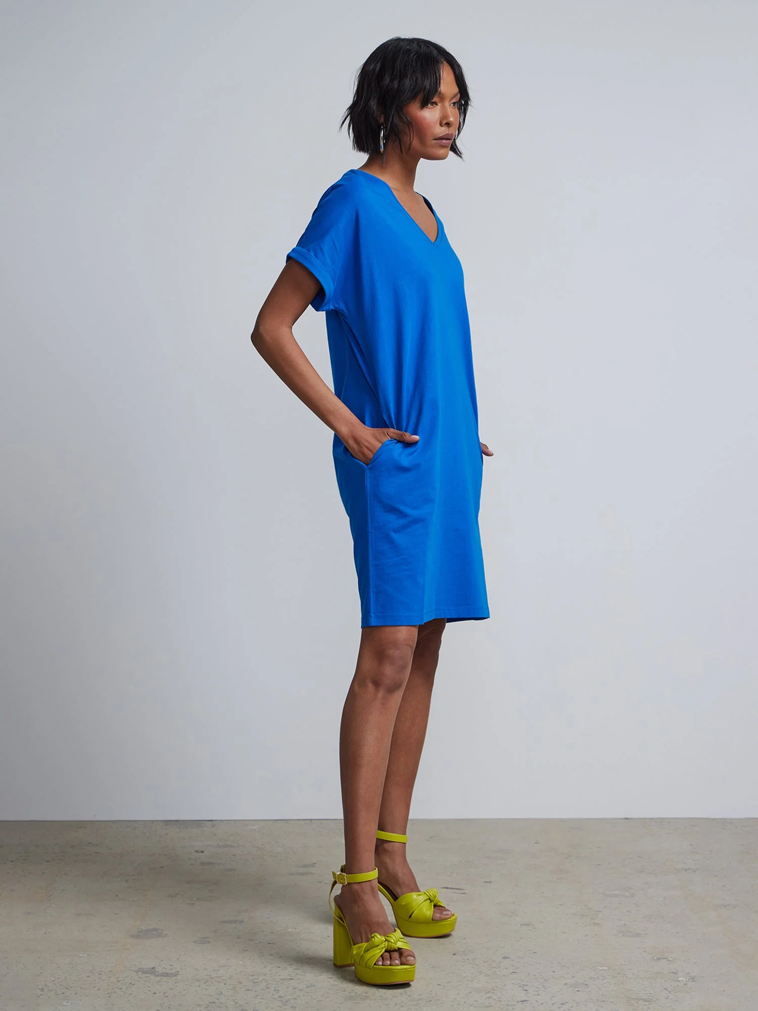 Ladies Side Pocket V-Neck Long T-shirt Shift Dress - Image 32