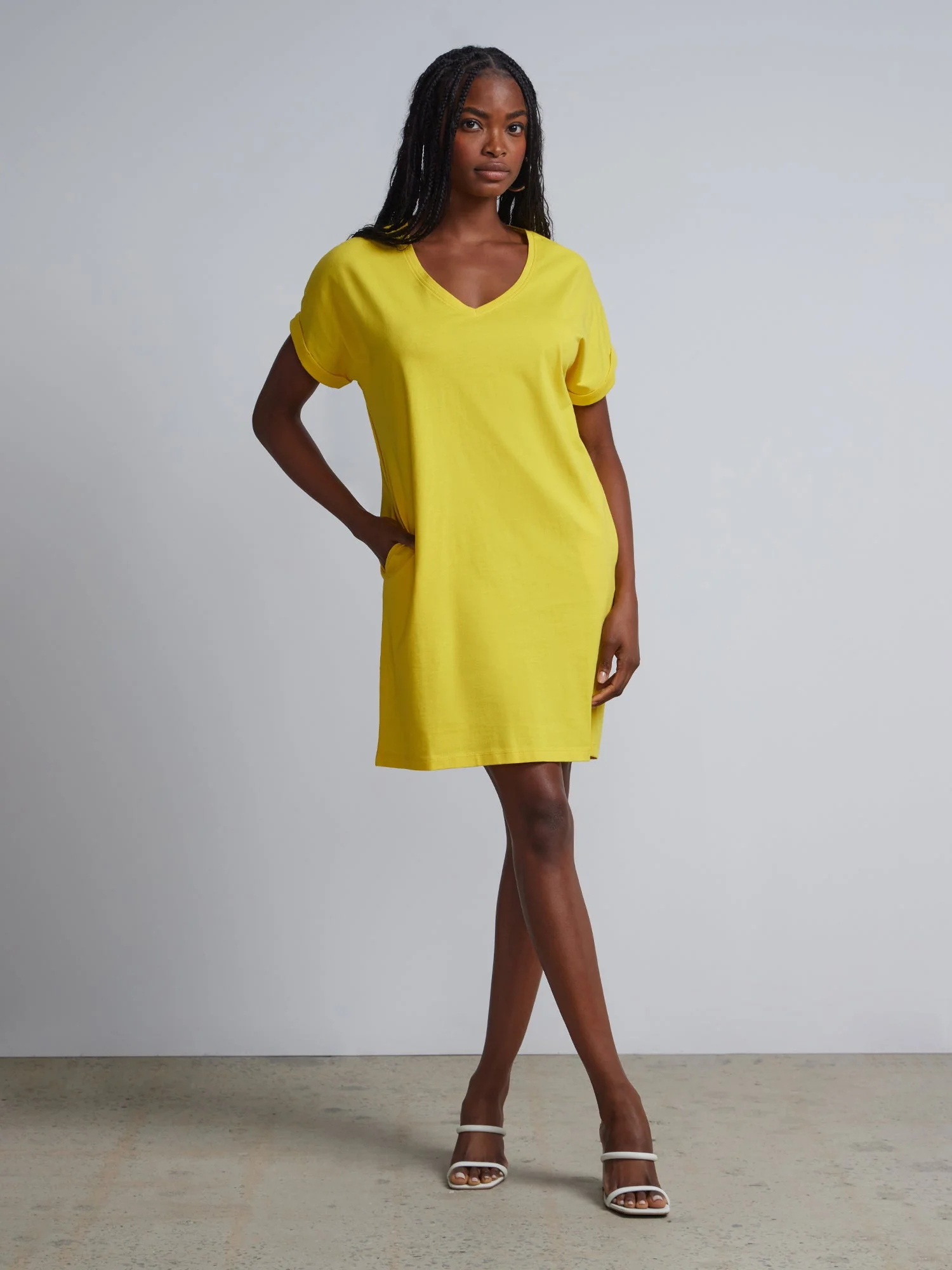 Ladies Side Pocket V-Neck Long T-shirt Shift Dress - Image 5