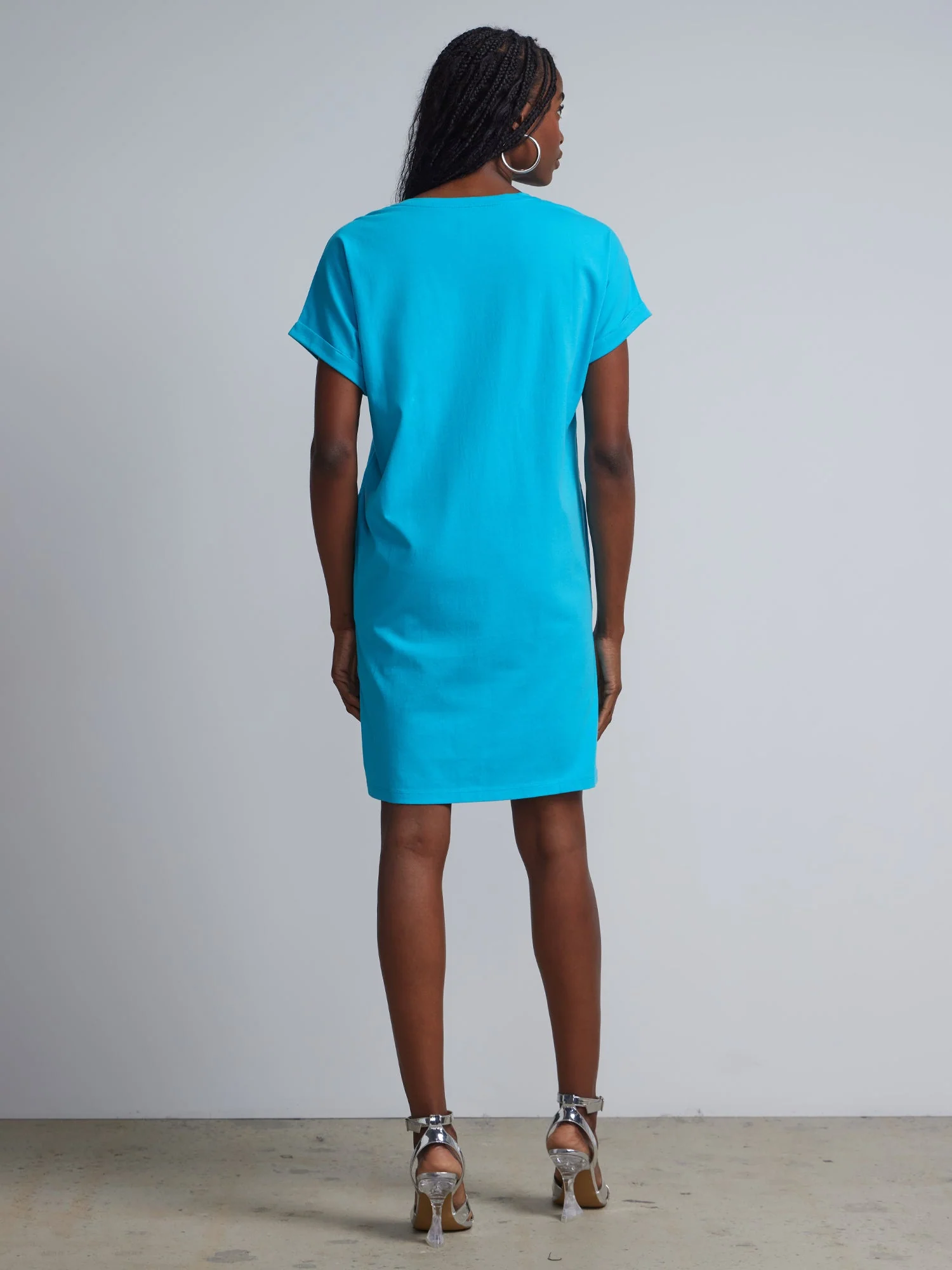 Ladies Side Pocket Round Neck Long T-shirt Shift Dress - Image 11