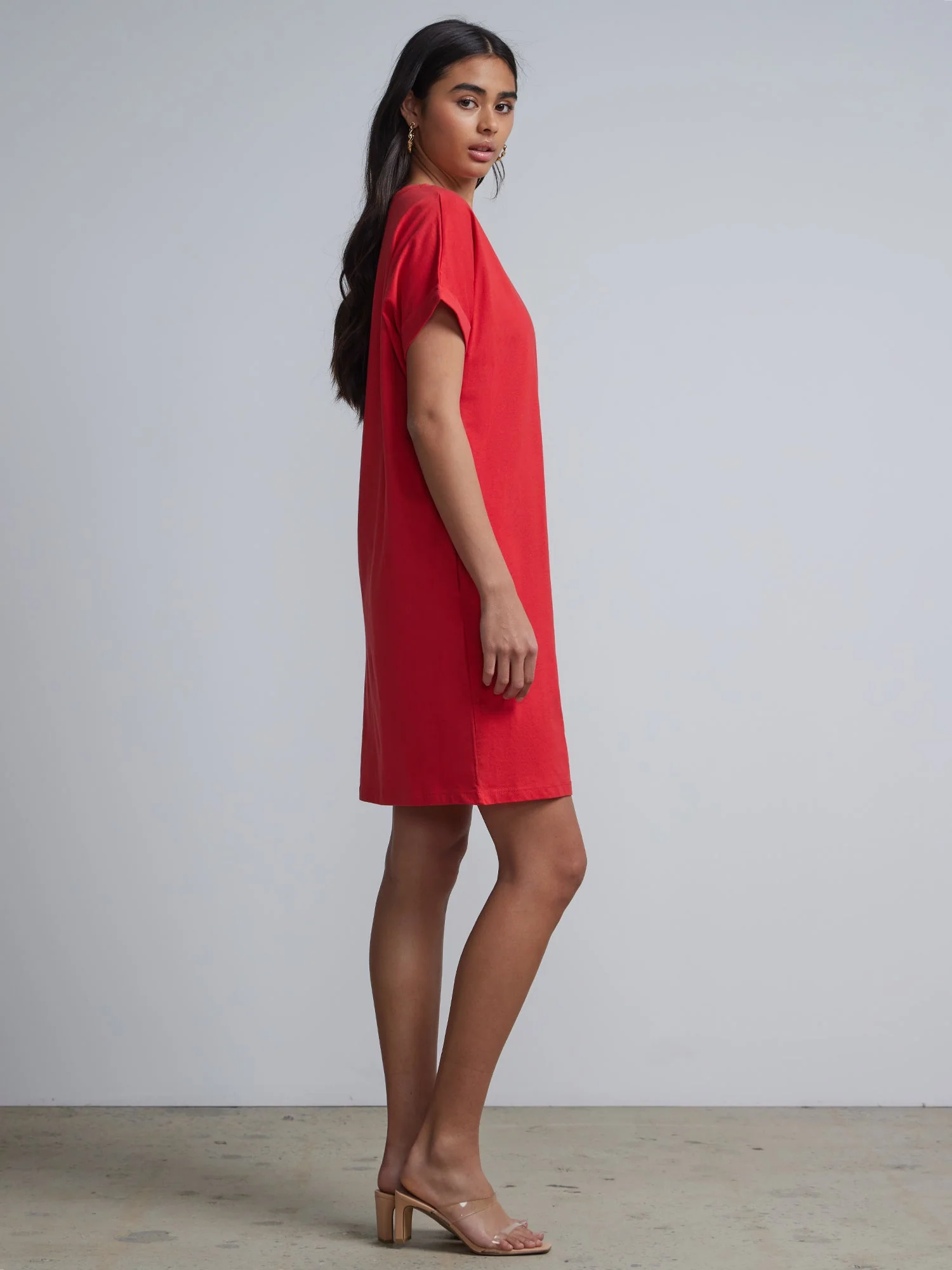 Ladies Side Pocket Round Neck Long T-shirt Shift Dress - Image 13