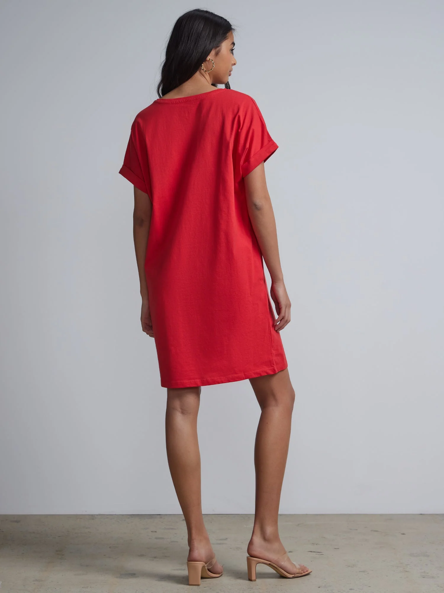 Ladies Side Pocket Round Neck Long T-shirt Shift Dress - Image 14