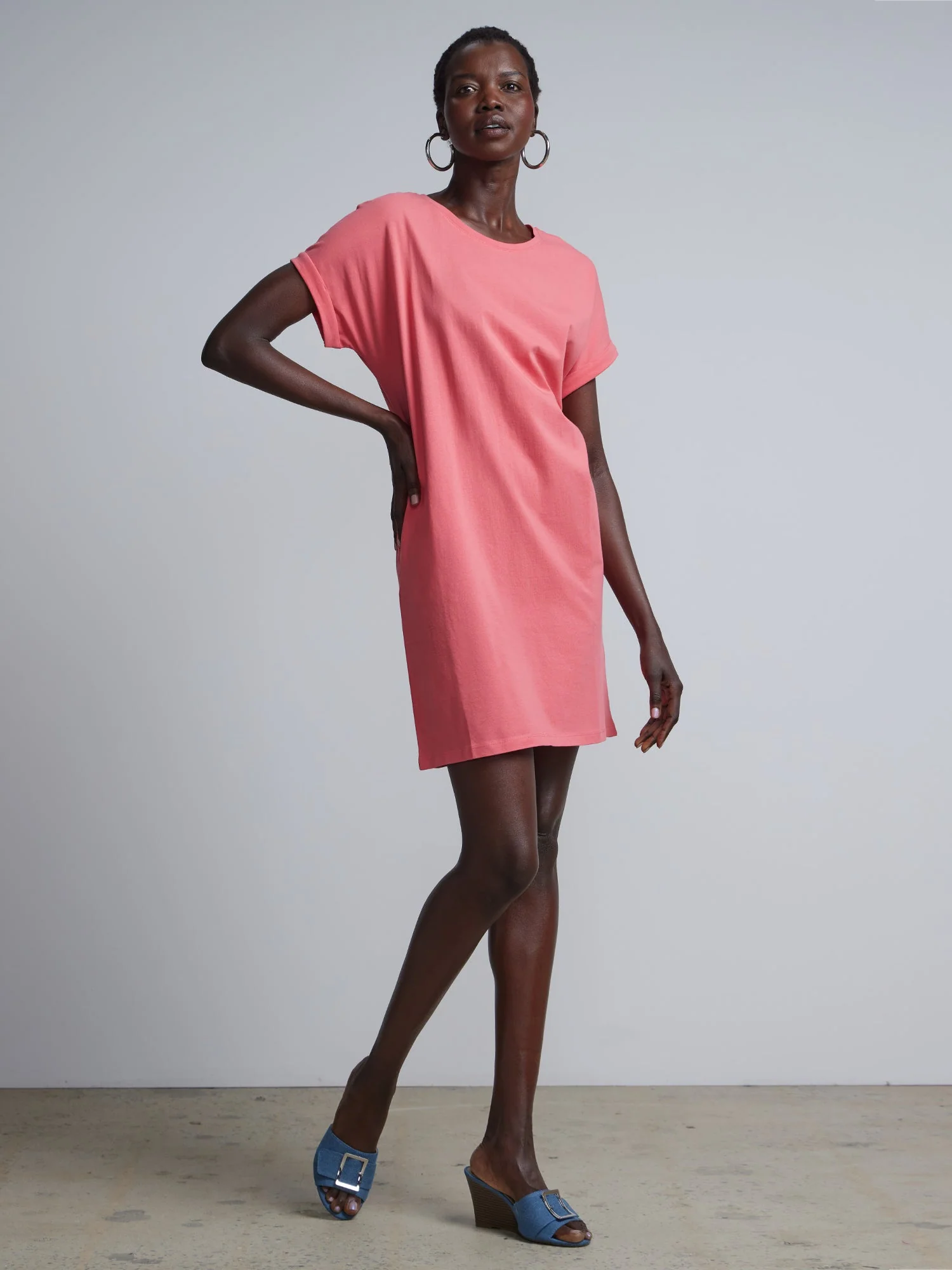 Ladies Side Pocket Round Neck Long T-shirt Shift Dress - Image 17