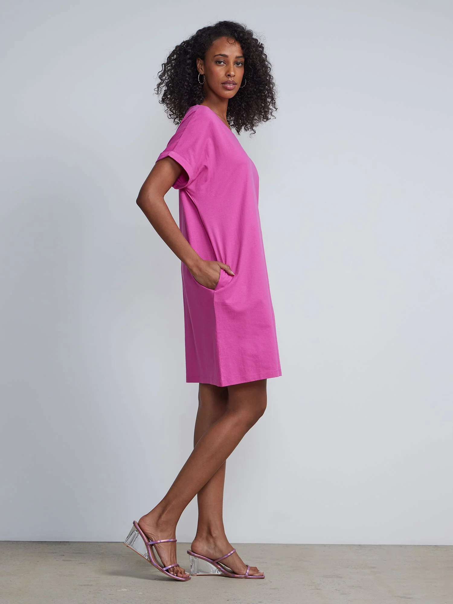 Ladies Side Pocket Round Neck Long T-shirt Shift Dress - Image 19
