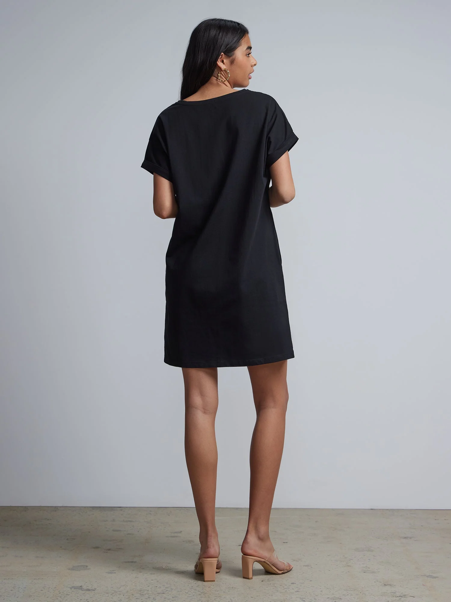 Ladies Side Pocket Round Neck Long T-shirt Shift Dress - Image 25